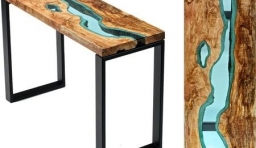 原木玻璃「河流」飯桌